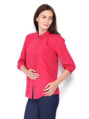 Sbuys Women Dark Pink Shirt