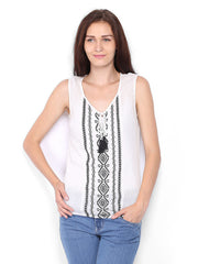 Sbuys Women White Embroidered Top