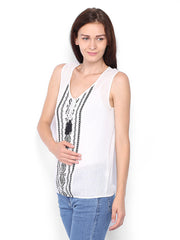 Sbuys Women White Embroidered Top