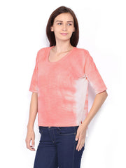 Sbuys Women Peach-Coloured &amp; Off-White Tie-Dye Print Top