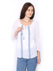 Sbuys Women White Embroidered Top