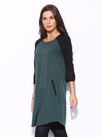 Scotch &amp; Soda Women Olive Green &amp; Black Shift Dress