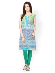 Seeya Women Blue &amp; White Printed Kurta