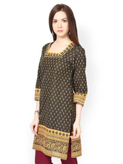 Seeya Women Black &amp; Mustard Yellow Printed Kurta