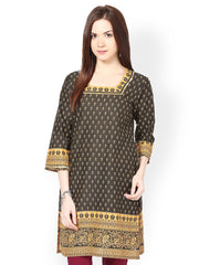 Seeya Women Black &amp; Mustard Yellow Printed Kurta