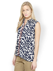 Seeya Women Navy Blue &amp; White Printed Top