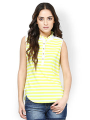 Seeya Women White &amp; Yellow Striped Top