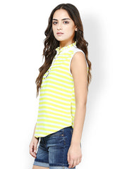 Seeya Women White &amp; Yellow Striped Top