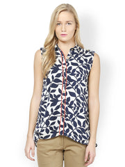 Seeya Women Navy Blue &amp; White Printed Top