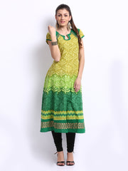 Shakumbhari Women Green Printed Anarkali Kurta