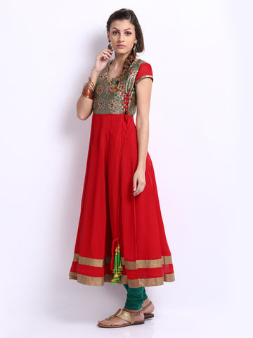 Shakumbhari Women Red Anarkali Kurta