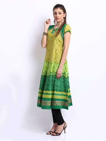 Shakumbhari Women Green Printed Anarkali Kurta