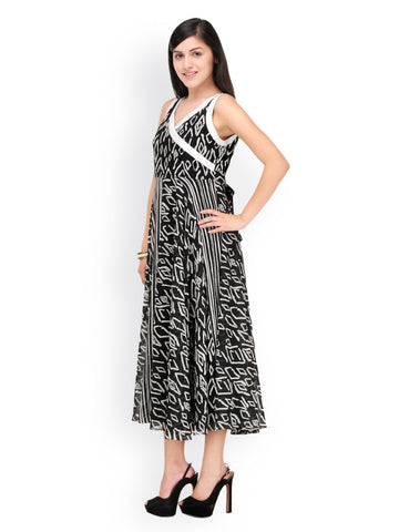 Shakumbhari Black &amp; White Printed A-Line Dress