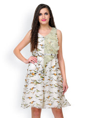 Shakumbhari Beige Printed Fit &amp; Flare Dress