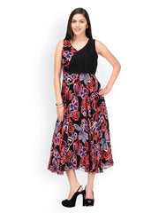 Shakumbhari Black Floral Print A-Line Dress