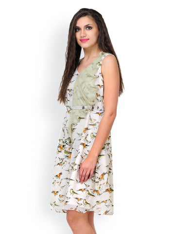 Shakumbhari Beige Printed Fit &amp; Flare Dress