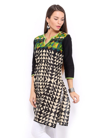 Shree Women Black &amp; Beige Printed Kurta