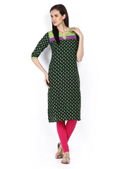 Shree Women Black &amp; Green Printed Kurta