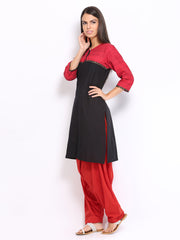 Shree Women Black &amp; Red Printed Patiala Kurta Set