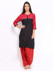 Shree Women Black &amp; Red Printed Patiala Kurta Set