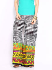 Shree Women Black &amp; White Printed Palazzo Trousers
