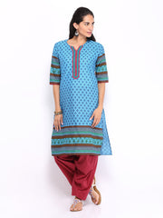 Shree Women Blue &amp; Maroon Printed Patiala Kurta Set
