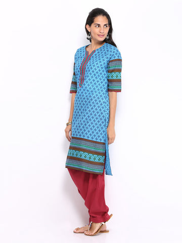 Shree Women Blue &amp; Maroon Printed Patiala Kurta Set
