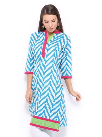 Shree Women Blue &amp; Off-White Printed Kurta