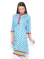 Shree Women Blue &amp; Off-White Printed Kurta