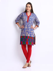 Shree Women Blue &amp; Red Printed Churidar Kurta