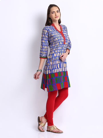 Shree Women Blue &amp; Red Printed Churidar Kurta