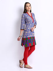 Shree Women Blue &amp; Red Printed Churidar Kurta