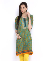 Shree Women Blue &amp; Yellow Printed Kurta