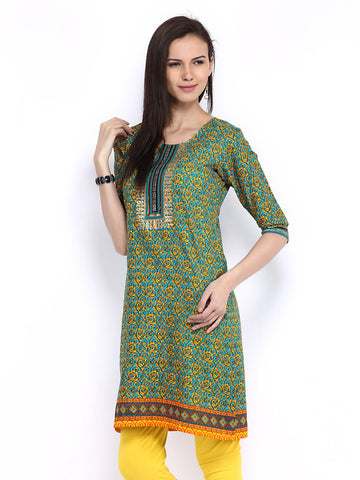 Shree Women Blue &amp; Yellow Printed Kurta
