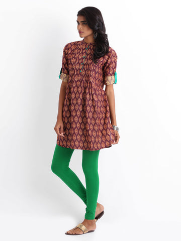 Shree Women Burgundy &amp; Green Printed Churidar Kurta
