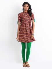 Shree Women Burgundy &amp; Green Printed Churidar Kurta