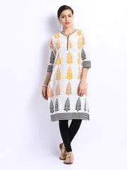 Shree Women Off-White &amp; Black Churidar Kurta