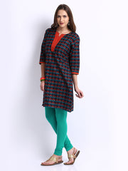 Shree Women Navy &amp; Green Printed Churidar Kurta