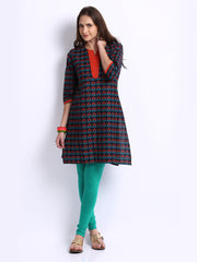 Shree Women Navy &amp; Green Printed Churidar Kurta