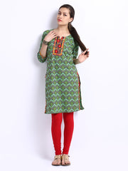 Shree Women Green &amp; Red Churidar Kurta