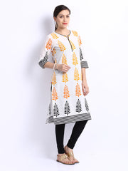 Shree Women Off-White &amp; Black Churidar Kurta