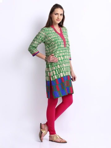 Shree Women Green &amp; Pink Printed Churidar Kurta