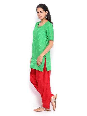 Shree Women Green &amp; Red Embroidered Patiala Kurta Set