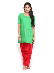 Shree Women Green &amp; Red Embroidered Patiala Kurta Set