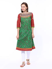 Shree Women Green &amp; Red Printed Anarkali Kurta