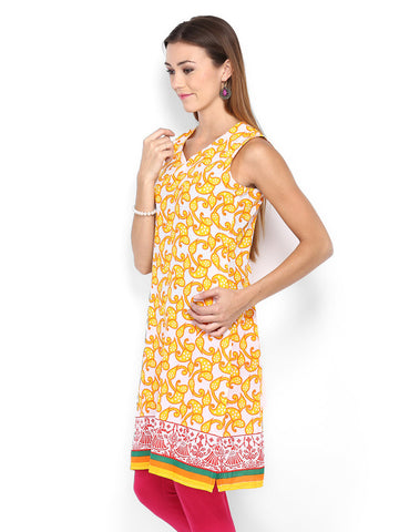 Shree Women White &amp; Yellow Printed Kurta