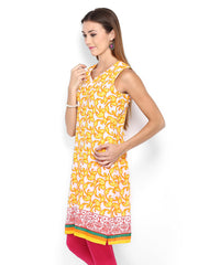 Shree Women White &amp; Yellow Printed Kurta