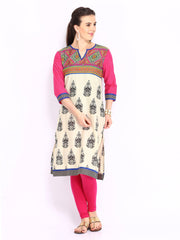 Shree Women Off-White &amp; Pink Printed Kurta