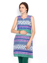 Shree Women White &amp; Blue Printed Kurta