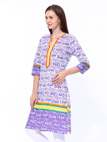 Shree Women White &amp; Purple Printed Kurta